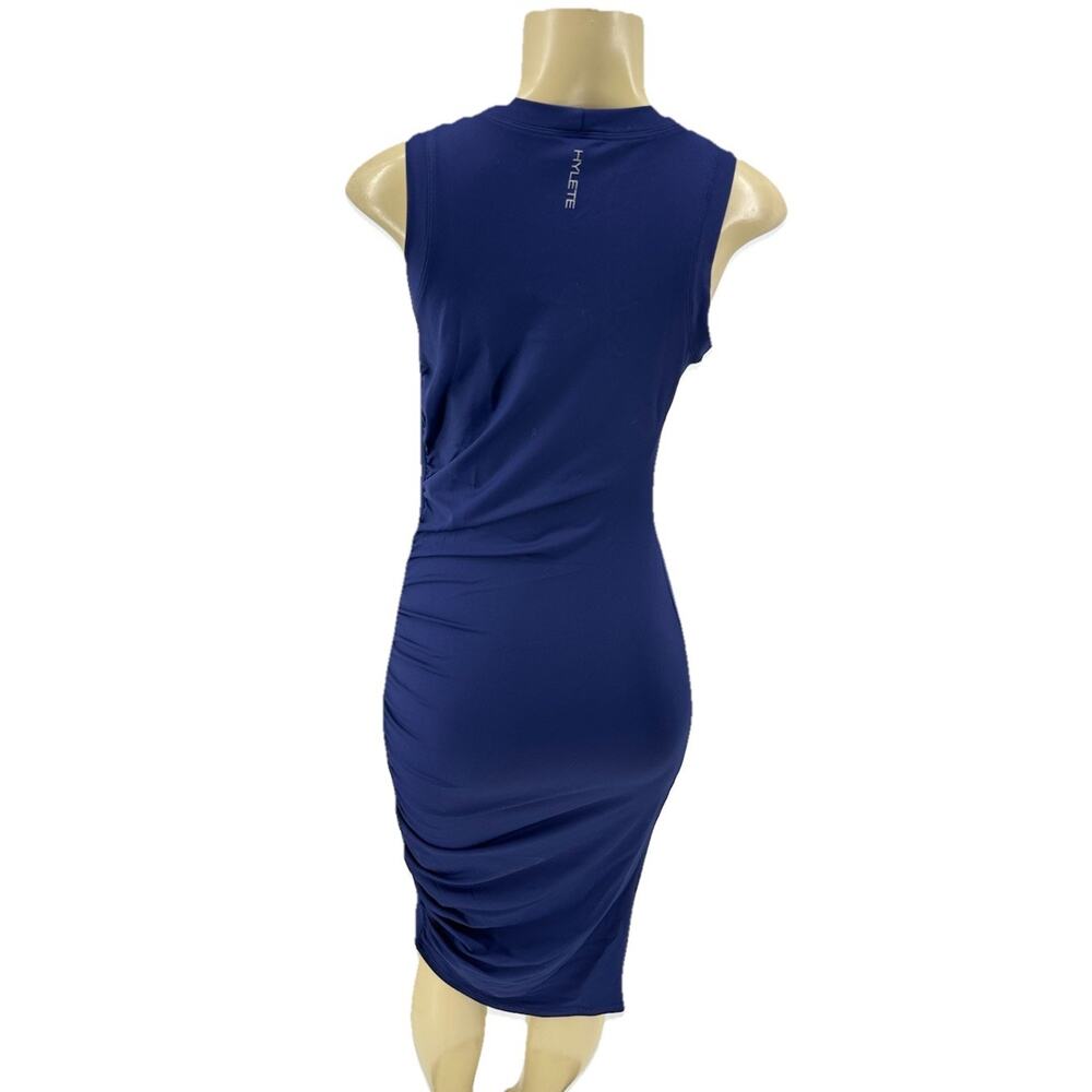 Hylete Small ? Women Pullover Garhered Side Sheath Midi Dress Blue CD5